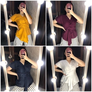 AZURA TOP / BLOUSE CEWEK HITAM PUTIH NAVY | Shopee Indonesia