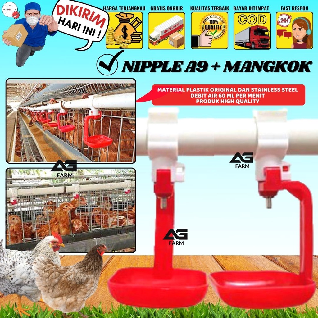 Nipel A9 plus Mangkok Multifungsi - Tempat Minum Ayam Boiler & Petelur nipple ayam drinker nipple ne