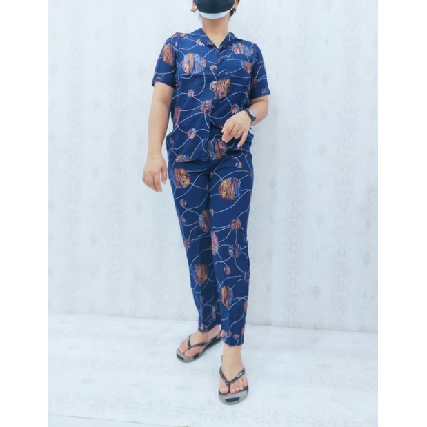 cp tanggung rayon motif agnes ld 94 celana panjang lengan pendek tanggung