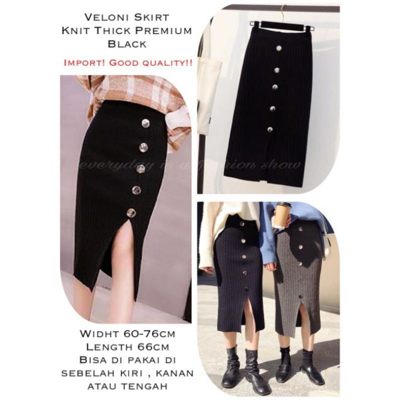 Rok rajut import tebal FREE BANDANA kondangan pesta mewah belah samping kancing banyak rok span hita