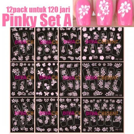 ISI 12 PACK 3D PINKY NAIL ART STICKER SET A