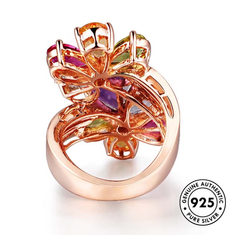 Cincin Desain Bunga Bahan S925 Silver Warna Rose Gold