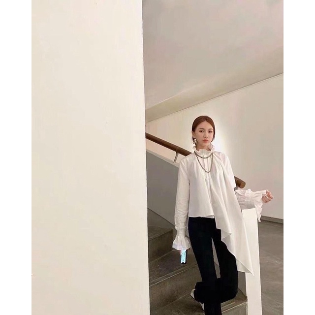 KEMEJA ATASAN WANITA KEKINIAN KOREA STYLE IMPORT BANGKOK LENGAN PANJANG KATUN POLOS PUTIH IMPORT BAN