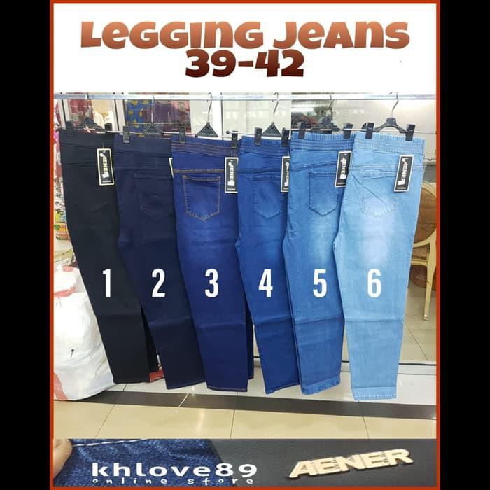 Sangat Laris Celana Panjang Legging Xtra Jumbo 39-42 Jeans Pants Wanita Women Denim - Hitam, 40