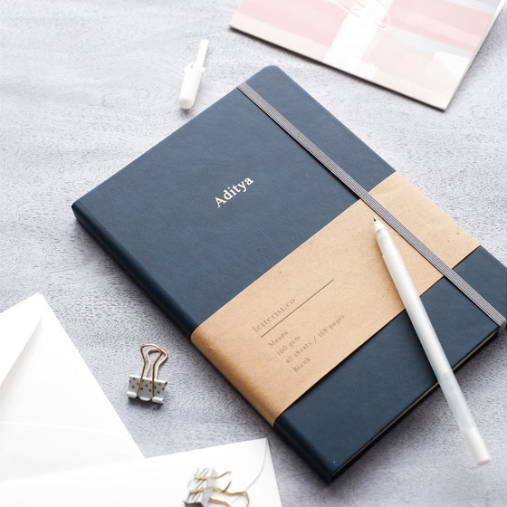 

(BISA COD) Mason Notebook Denim + custom nama / Buku Catatan Hadiah unik - Blank, Tanpa nama