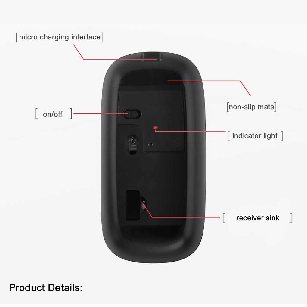 BENCO Mouse Wireless 2.4G Silent Click Optical 1600DPI Receiver USB Charger Untuk Laptop Pc Windows Linux Mac dan ChromeOS