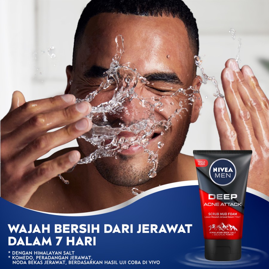 NIVEA MEN Deep Acne Attack Scrub Mud Foam 100ml - Wajah Tanpa Jerawat