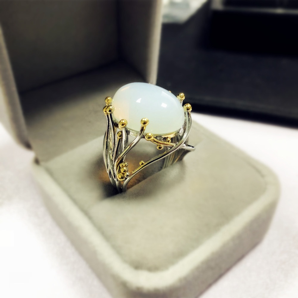 Hu Hu Hu Hu Hu Alat Bantu Pasang Kacamata♡ Cincin Wanita Hias Topaz Imitasi Bentuk Oval Warna Ganda Gaya Vintage Untuk Pernikahanpertunangan