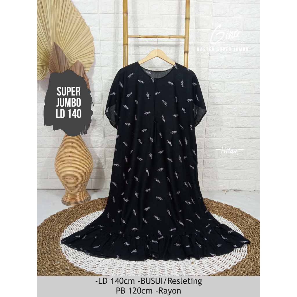 LD 140cm Daster Super Jumbo (42 Motif) (Part 2) dan  Daster Kaftan Viral LD 150cm Ruffle Big Size-Gina Hitam