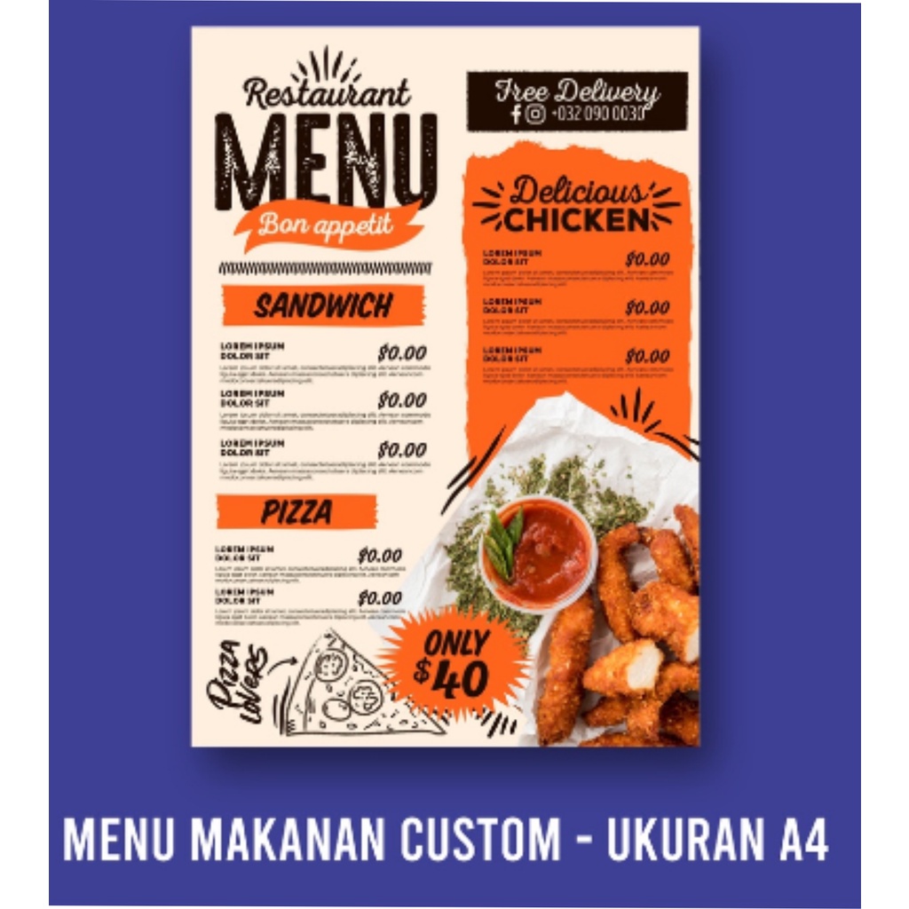 

CETAK DAFTAR MENU CUSTOM - UKURAN A4 + LAMINATING