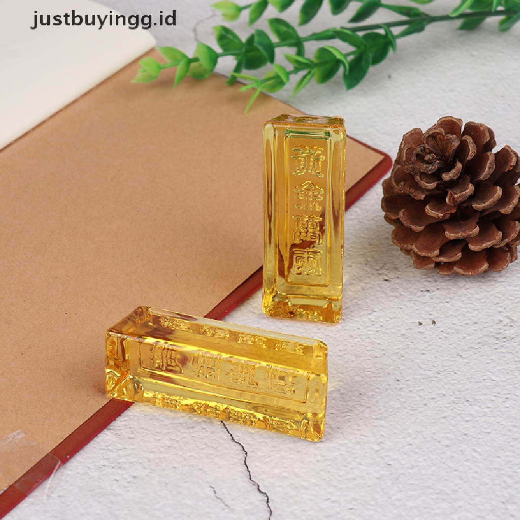 1pc Feng Shui Kristal Kuning Emas Ingot Gaya China Untuk Dekorasi Rumah