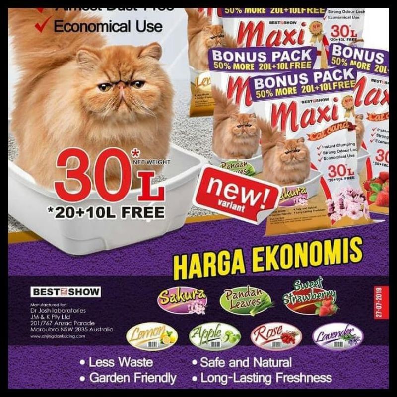 pasir kucing gumpal wangi maxi 12L 30L pasir kucing maxi cat sand 30L setara markotop