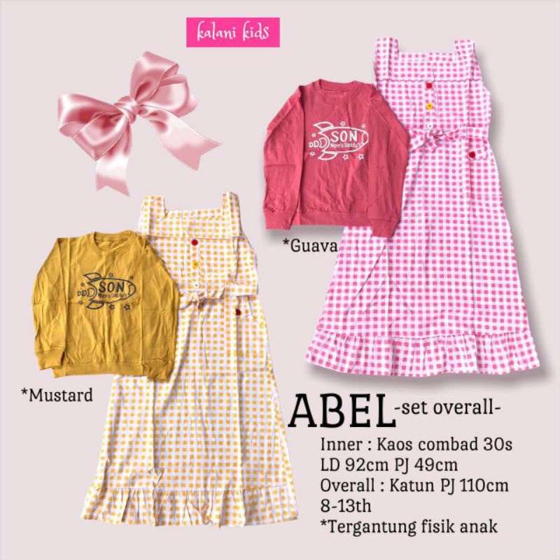Abell Set Overall Kids Terbaru Setelan Sweater Dan Overall Katun Kotak-Kotak Anak Perempuan Usia 8 -