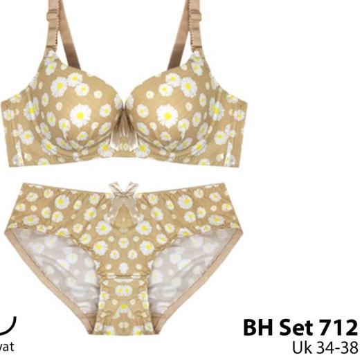 ➭ TALLY 712 Bra Set Busa Tipis Ada Kawat Motif Cup B - 38, Hitam ♬