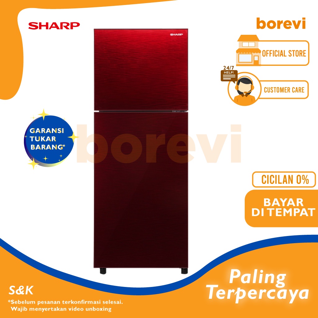 SHARP SJ246XG KULKAS 2 PINTU 205LITER GLASS DOOR SJ 246XG MR 246XG MS