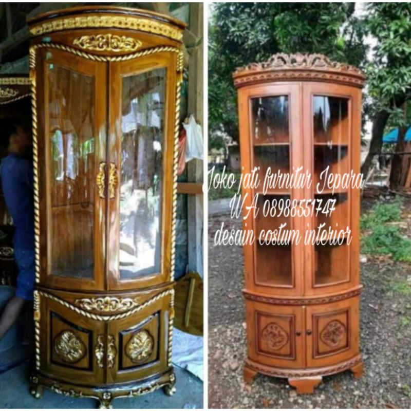 lemari hias sudut/lemari jati/lemari jepara hias