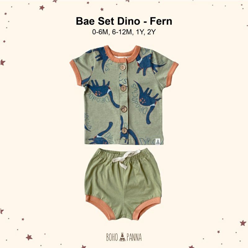 PEEK A BOO BABY SHOP - Bohopanna - Bohobaby Bae Set / Bae Set Dino Series / Setelan Bayi / Baju Bayi-Fern