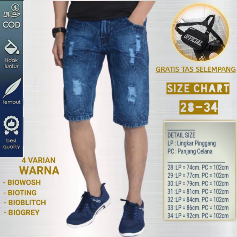 Celana Jeans Pria Pendek Sobek Cakar Ripped Laser Bahan Denim Levis Cowo Cowok Laki Laki Model Distr