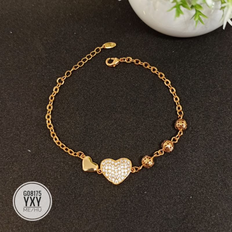 Gelang Yaxiya Love Zircon Mix Bola Gold G08175