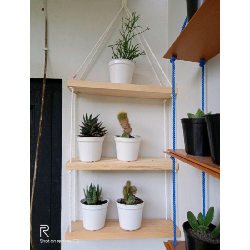 Rak gantung / rak tali / rak serbaguna / rak gantung kayu / rak bunga kayu / ambalan kayu