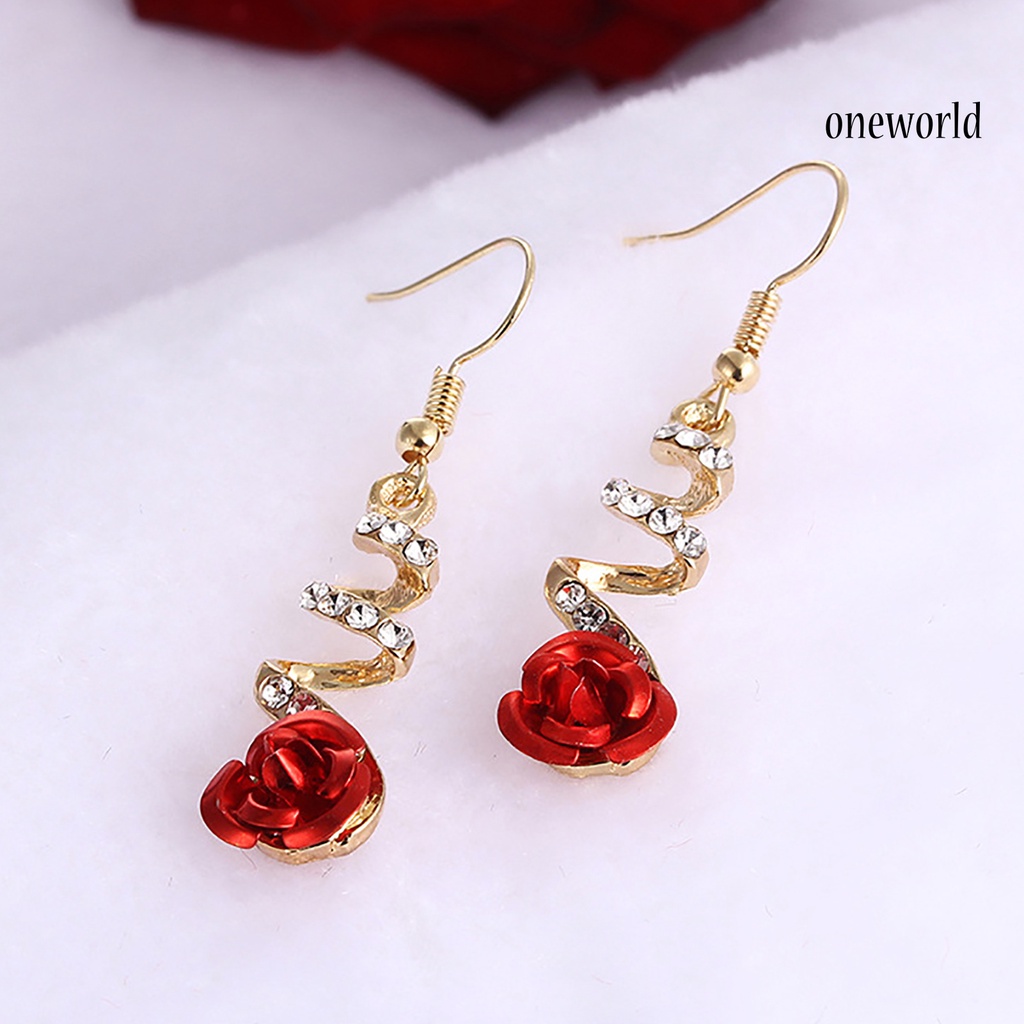 OW# 1 Pair Rose Flower Shape Women Earrings All-matched Elegant Spiral Long Dangle Earrings Jewelry Accessory