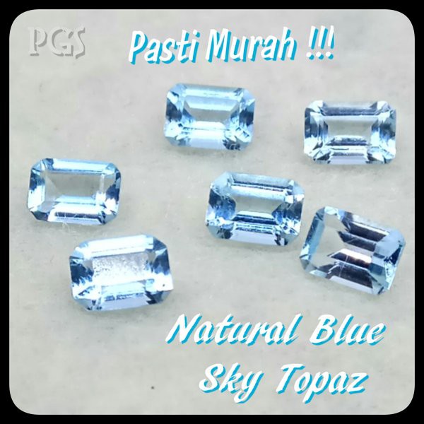 PASTI MURAH !!! NATURAL BATU PERMATA BLUE SKY TOPAZ CUTTING OCTAGON, TOP LUSTER SERAT BERSIH LOSTONE