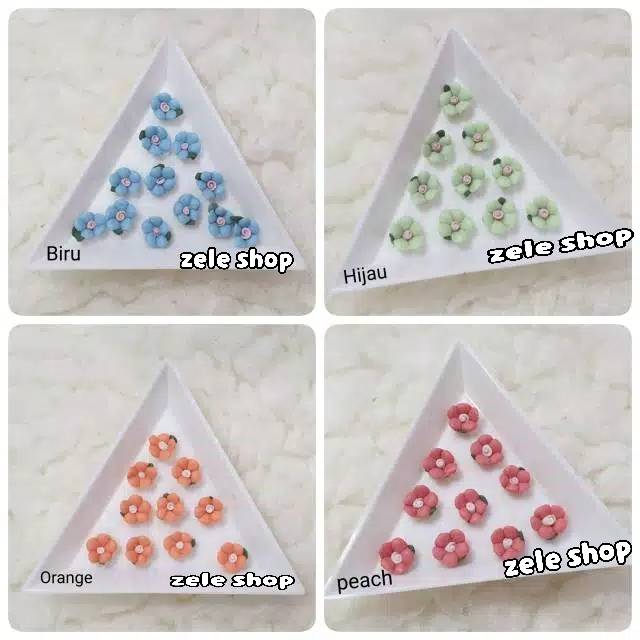 BUNGA KERAMIK ISI 12 PCS / BUNGA CLAY 6 MM &amp; 8 MM / HIASAN TASBIH DIGITAL / HIASAN NAIL ART