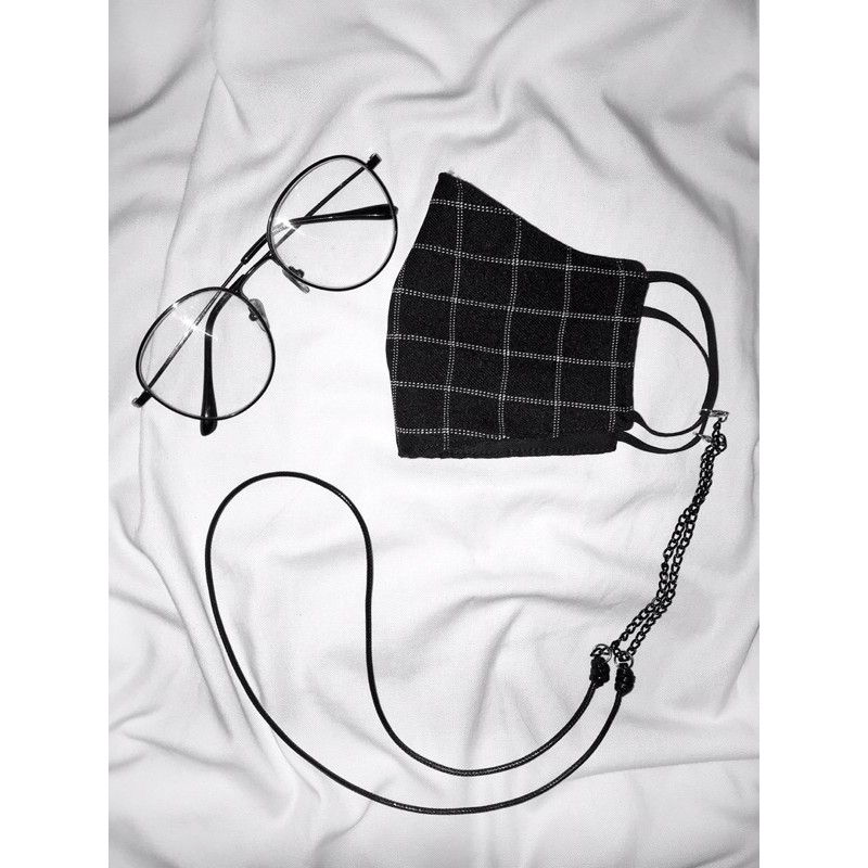 Strap pria rantai hitam tali hitam, strap mask pria tali, gantungan masker pria