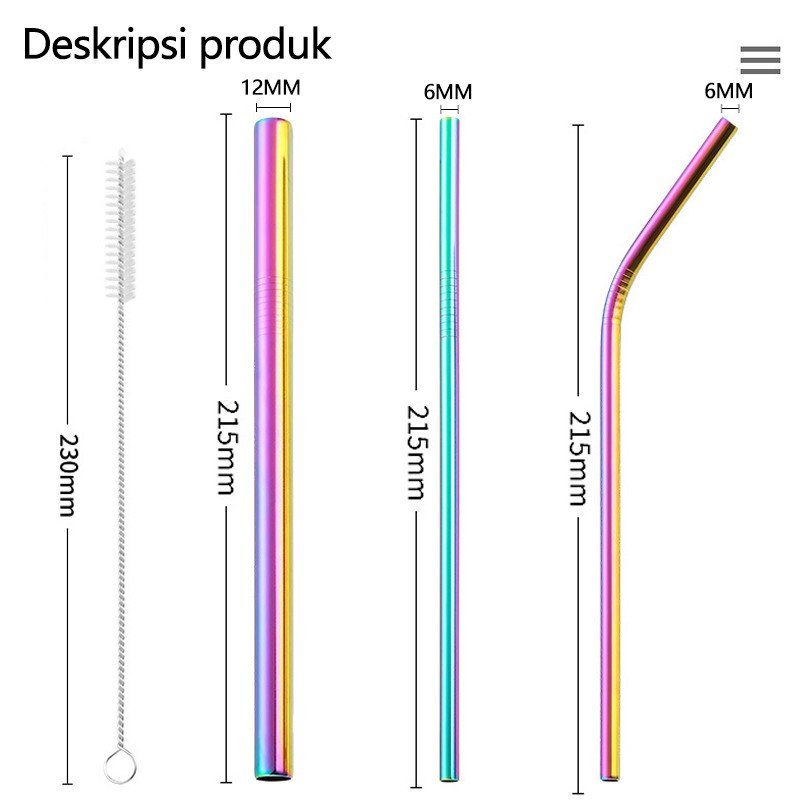 5 in 1 Sedotan Stainless Set Besi set 5 Free Pouch Reusable Straw Steel