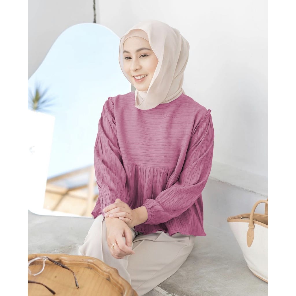 BEFAST - ZEC OOTD Wanita Blouse ASYAH / Yuraa Lady Crush Crincle / Kinan Blouse / Atasan Lengan Panjang / Blouse Remaja Casual / Blouse Polos Formal / OOTD Wanita Remaja Trendy / Blouse Banyak Warna