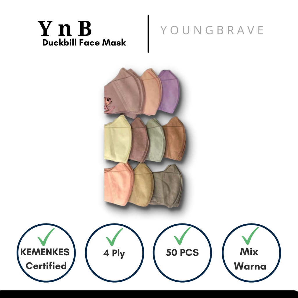 Masker Duckbill YnB Isi 50 Warna Pastel Mix Warna