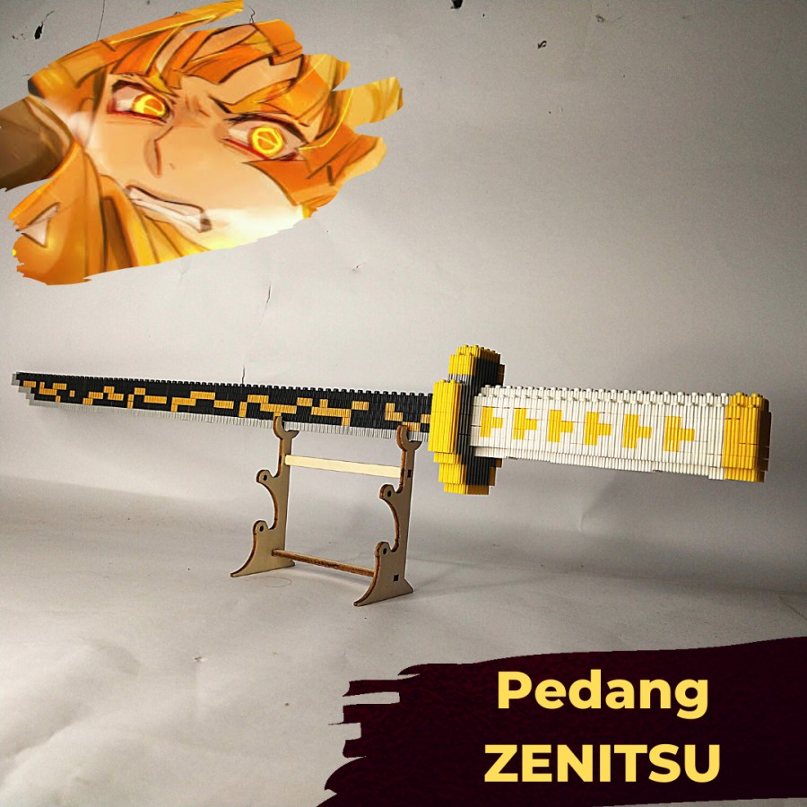 NEW Pedang Zenitsu lego Brick Blok demon slayer Kimetsu no Yaiba panjang 50cm gratis bonus stand ped
