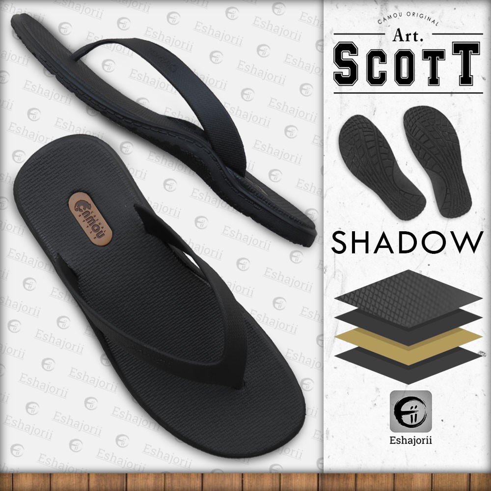 CAMOU - Scott Shadow - Sandal Jepit Pria Comfort Casual Full Hitam Mens Fashion Rubber Sole