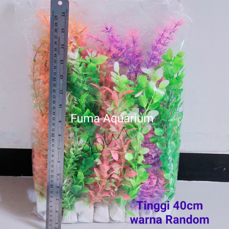 Tanaman Bunga Plastik Hiasan Dekorasi Aquarium Aquascape 40cm Random