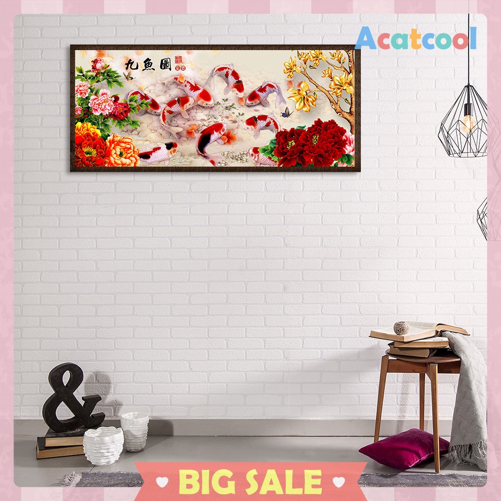 5D DIY Full Drill Diamond Painting Peony 9 Fishes Cross Stitch Embroidery