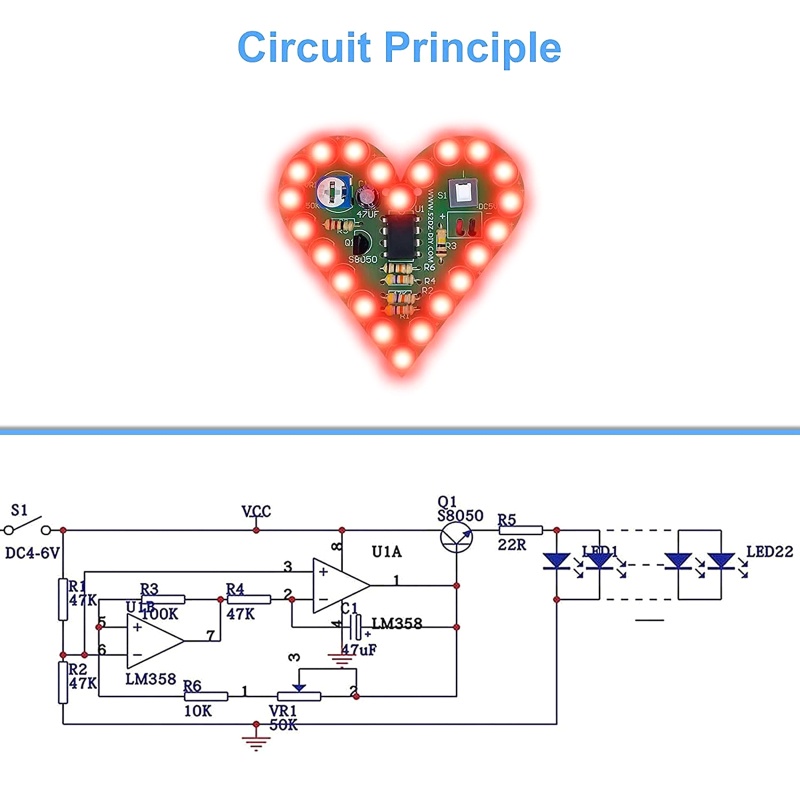 Vivi Lampu LED Elektronik Bentuk Hati DIY Untuk Belajar