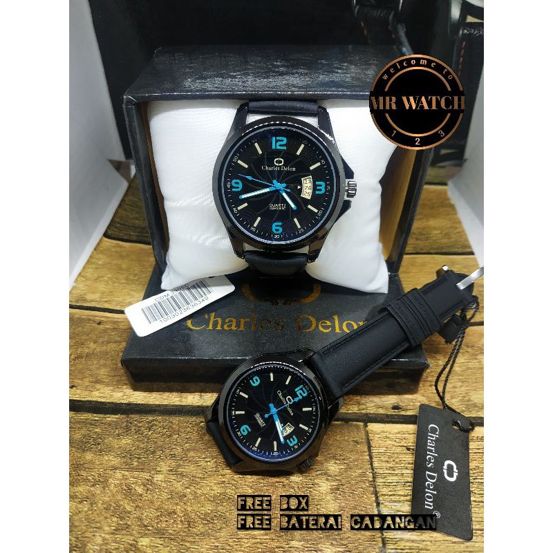 JAM TANGAN COUPLE ORIGINAL CHARLES DELON TANGGAL AKTIF BAHAN RUBBER