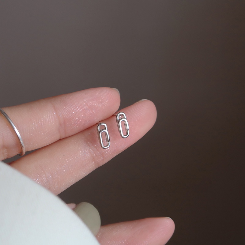 Roselife 1 Pasang Anting Tusuk Sterling Silver 925 Desain Paper Clip Anti Alergi Untuk Wanita