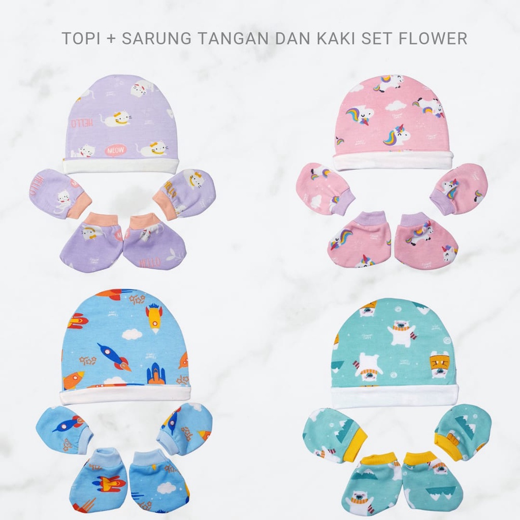 Topi SARUNG TANGAN DAN KAKI SET Flower