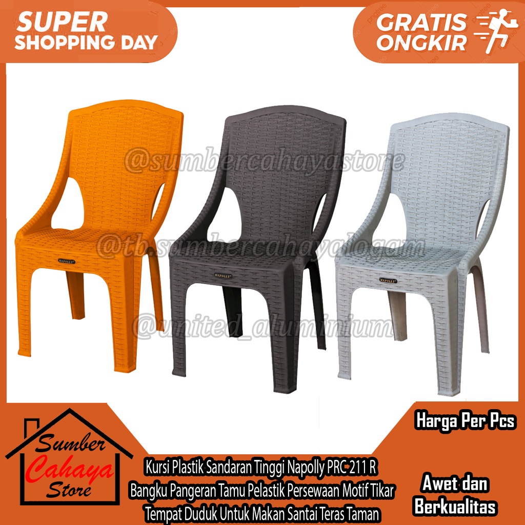 Kursi Plastik Napolly PRC 211 R Sandaran Tinggi Bangku Pangeran Sender Tamu Pelastik Tangan Persewaa