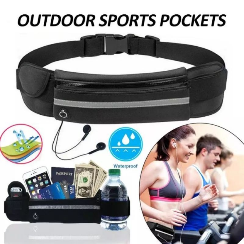 POCKETS RUNNING BELT TAS PINGGANG SPORT OLAHRAGA LARI JOGGING SEPEDA WATERPROOF