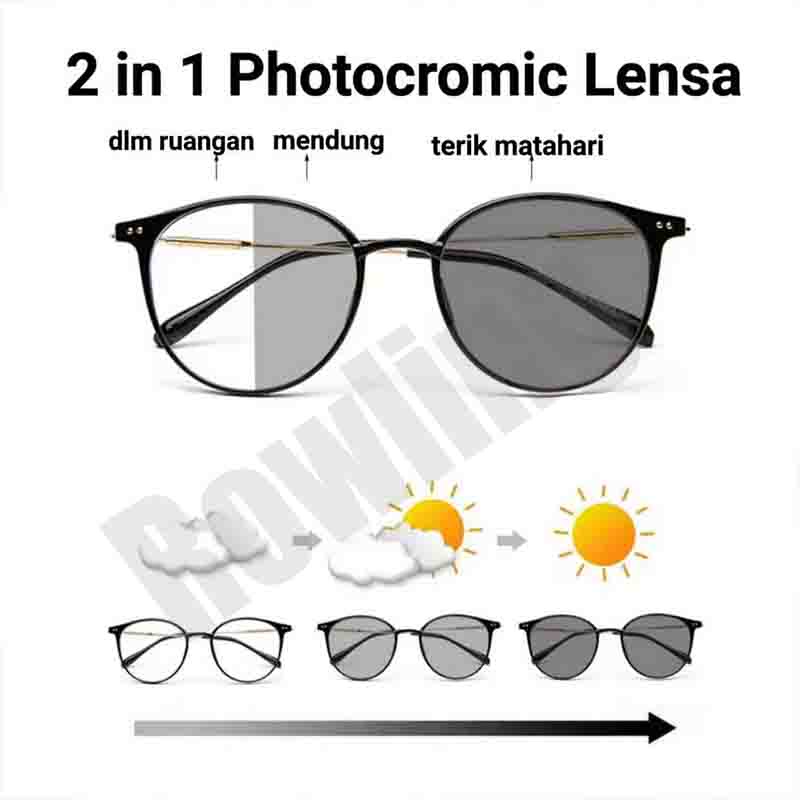 Rowling (Pc-144)2 In 1 Kacamata lensa photocromic anti radiasi wanita pria kacamata bingkai Titanium komputer Anti UV   fotocromic