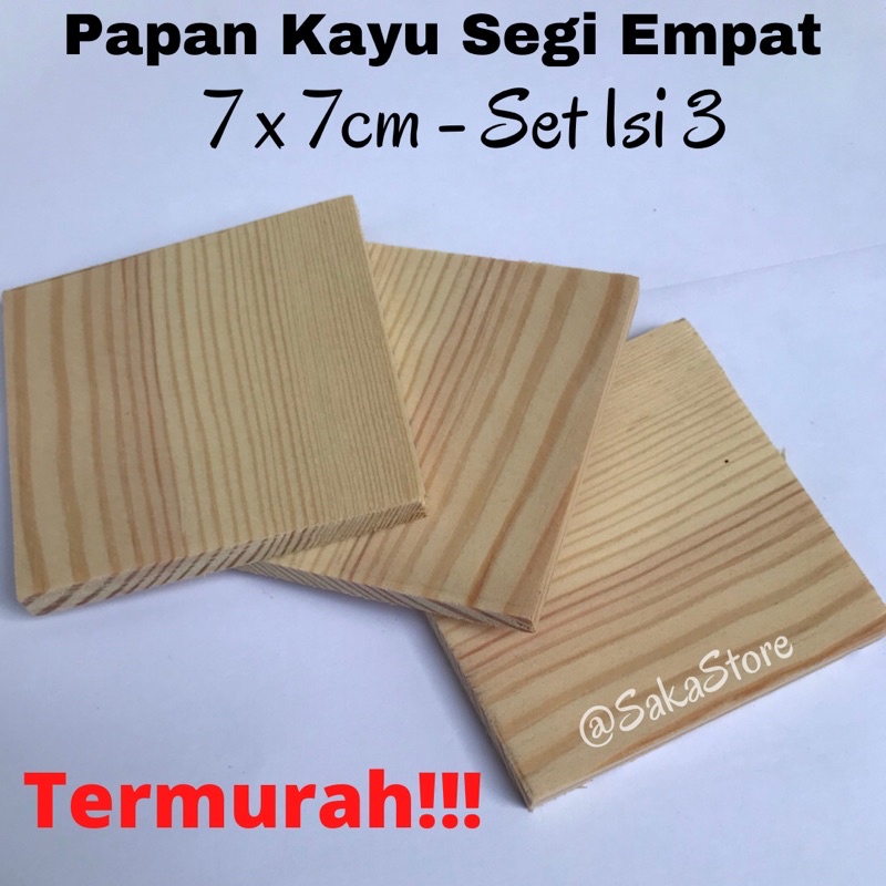 Papan Kayu Segiempat 7 x 7cm - Set Isi 3| Papan Kayu Segiempat| Papan Kayu Jati Belanda| Papan Kayu 