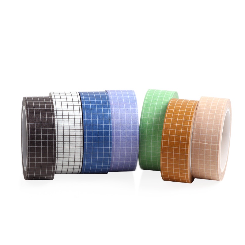 15mmx10m 7 Colors/set Journal Sticker Solid Color Grid Washi Tape Masking Tape for Scrapbooking