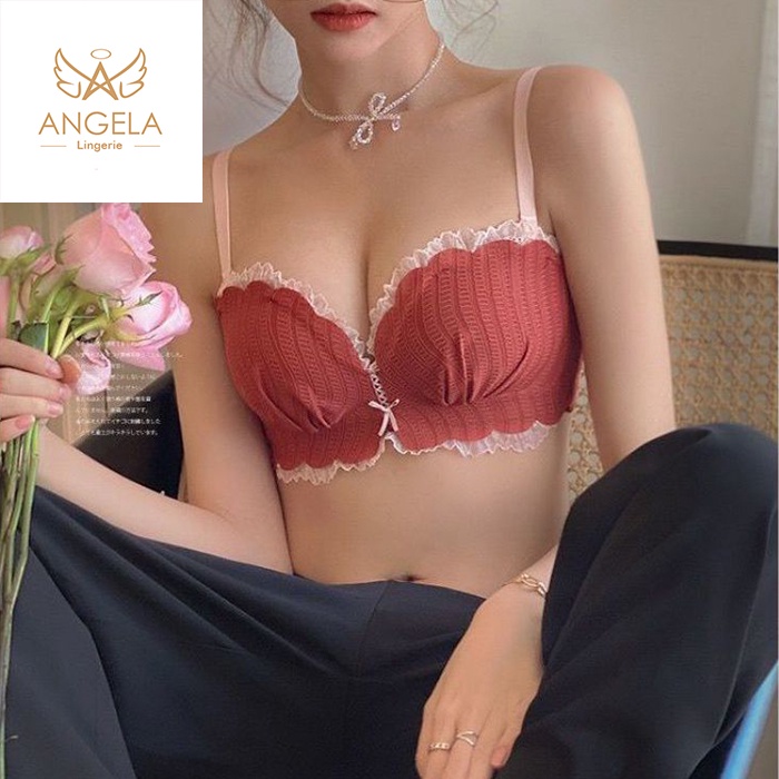 ANGELA PREMIUM JAPAN Bra BH Push Up Set Tanpa Kawat Celana Dalam Wanita Bikini Sport Beha Lingerie Korea Fashion Bralette Remaja Perempuan Sexy Pakaian Dalam COD Renang Motif Cewek Pita Bunga Murah Marsha Jumbo