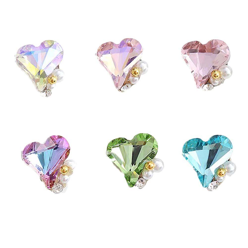 AUGUSTINA Agustina Bengkok Jantung Kuku Berlian Imitasi DIY Fashion 3D Pesona Kuku Bentuk Cinta Manicure Nail Art Ornamen Zirkon Nail Drills
