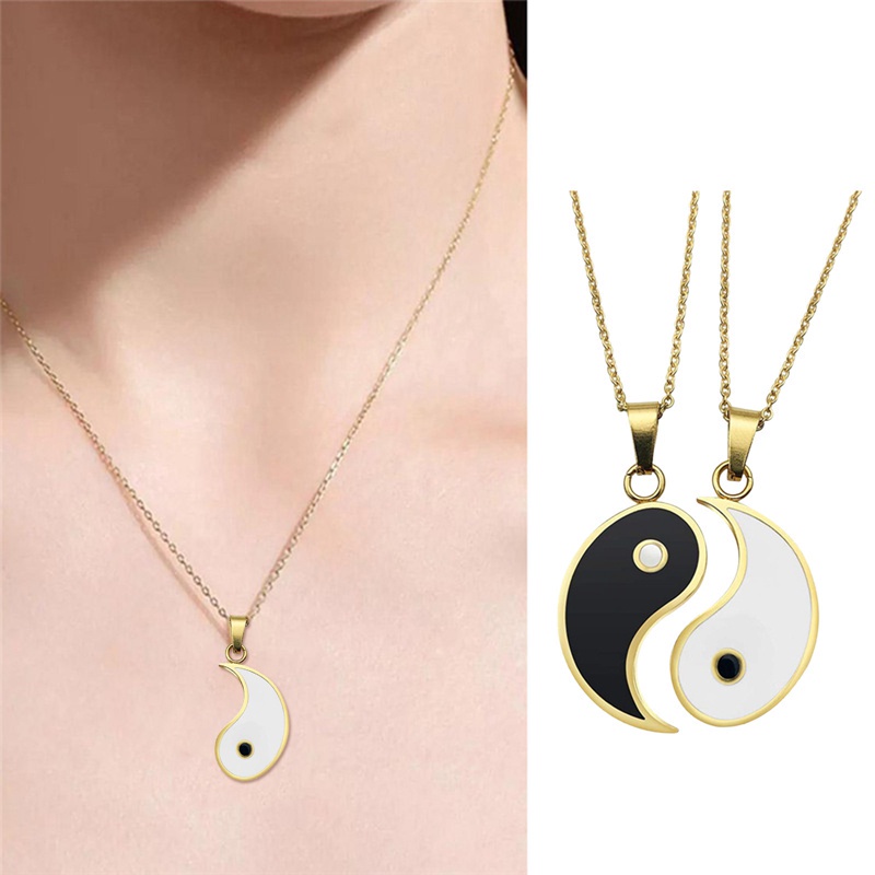 Fancyqube 2pcs Kalung Rantai Klavikula Desain Yin Yang Drop Untuk Pasangan