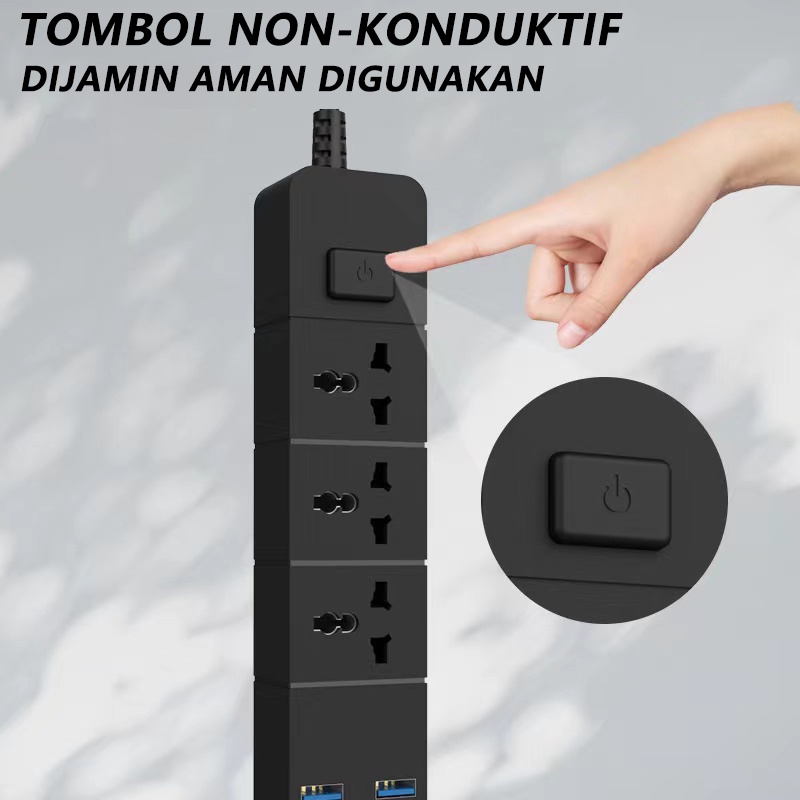 【WT004】Skyhigh T08 Power Strip Colokan Listrik / Stop Kontak 4 USB Port +3 Lubang Socket +1 Tombol Power On Off 3.1A 2500W