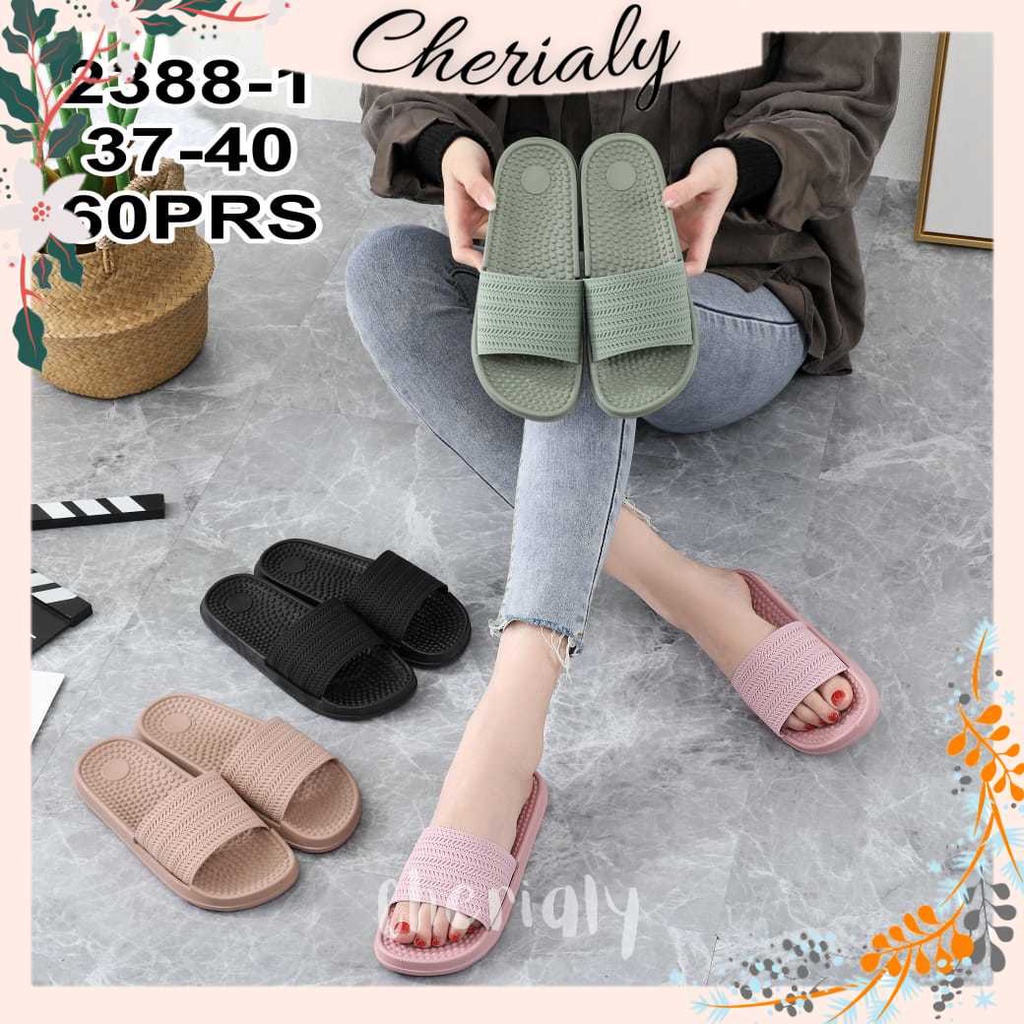 Sandal Slop Jelly Wanita Elastis Karet Rubber Import Anti Slip Motif Rematik Polos Sendal Kokop Perempuan 2388-1