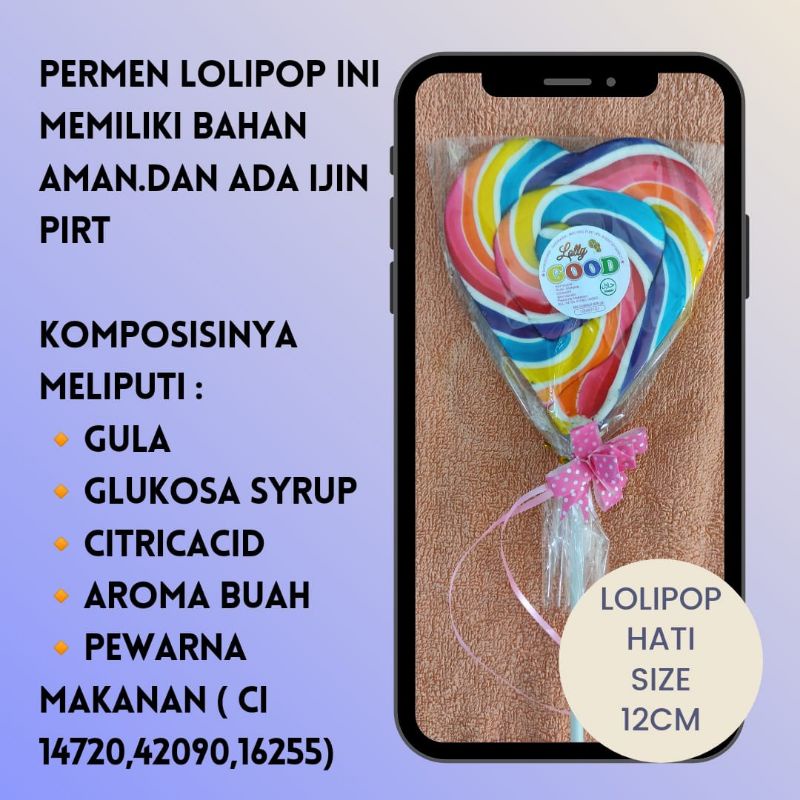 

PERMEN LOLIPOP HATI UKURAN 12cm